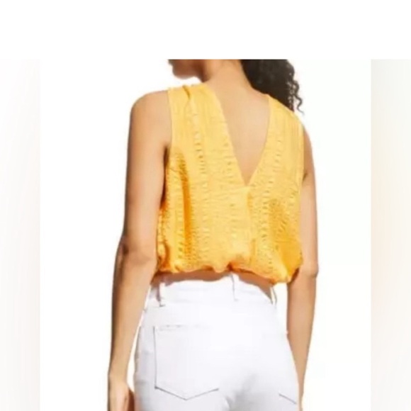 Frame Draped Crinkle Silk Halter Neck Top in Kumquat Yellow - Picture 3 of 11